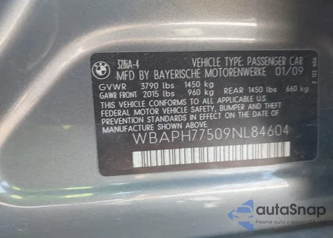 2009 BMW 328I from USA, damaged, VIN WBAPH77509NL84604